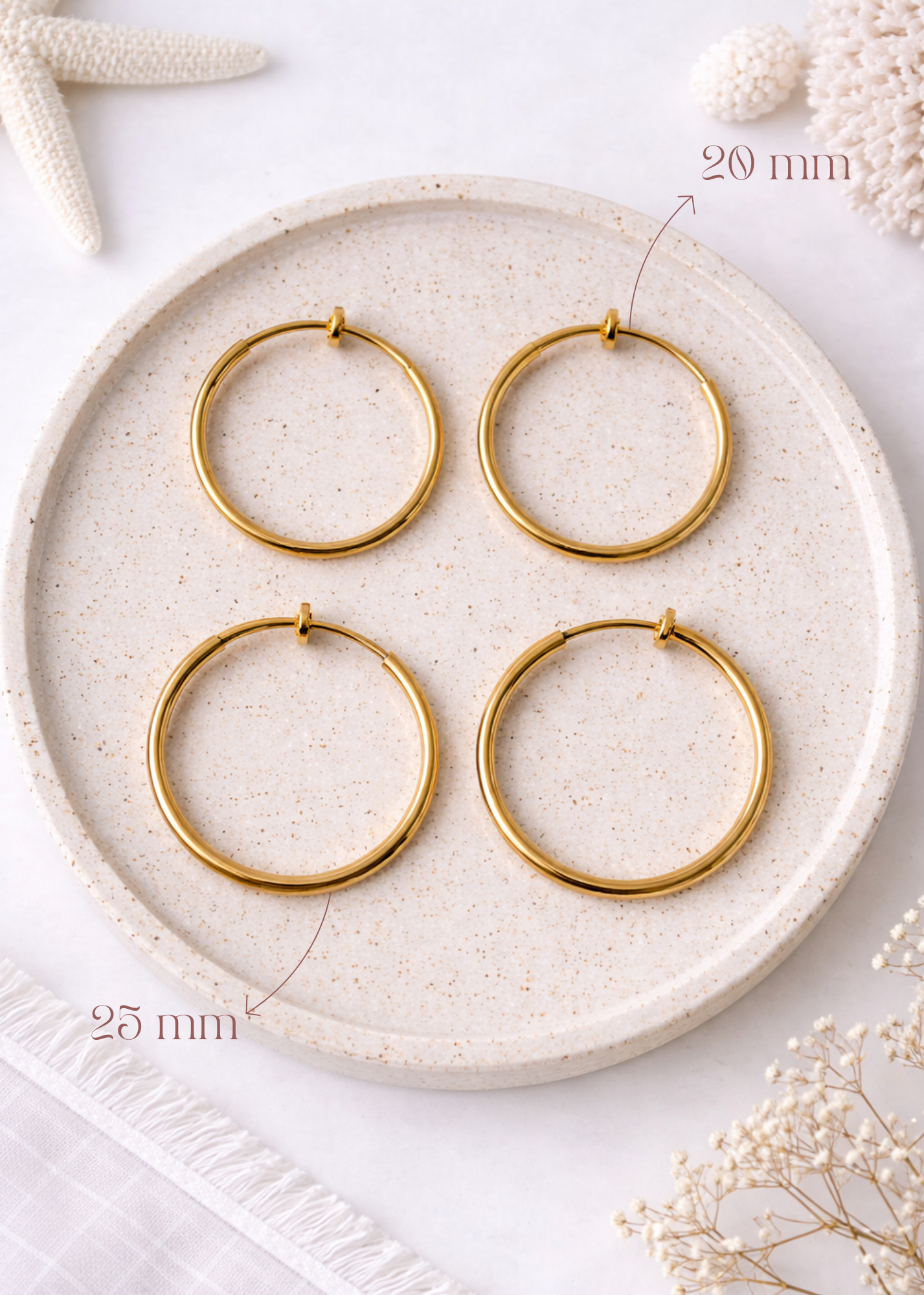 Créoles clips 20 mm (oreilles non percées)